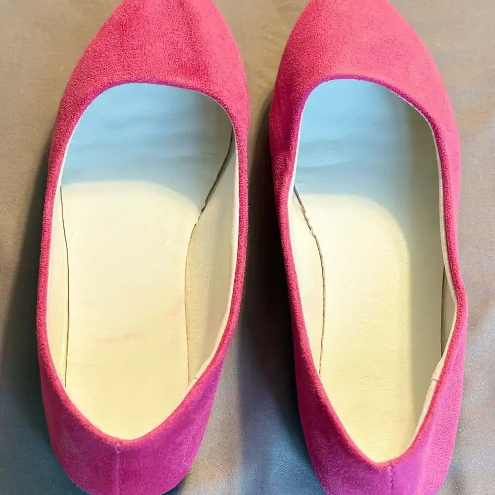 Women's Hot Pink Suede Slip-On Ballet Flats